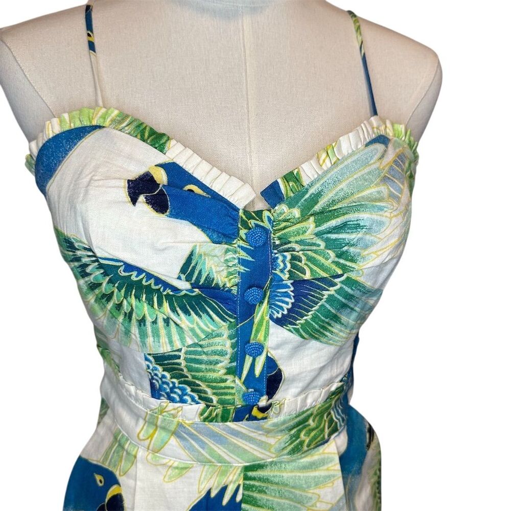 Farm Rio Women's Sleeveless Jumpsuit Parrots & Palms Print Size S